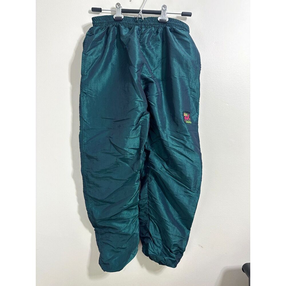 Vintage Surf Style Nylon Track Pants Large Teal Windbreaker Joggers 90s USA Made
